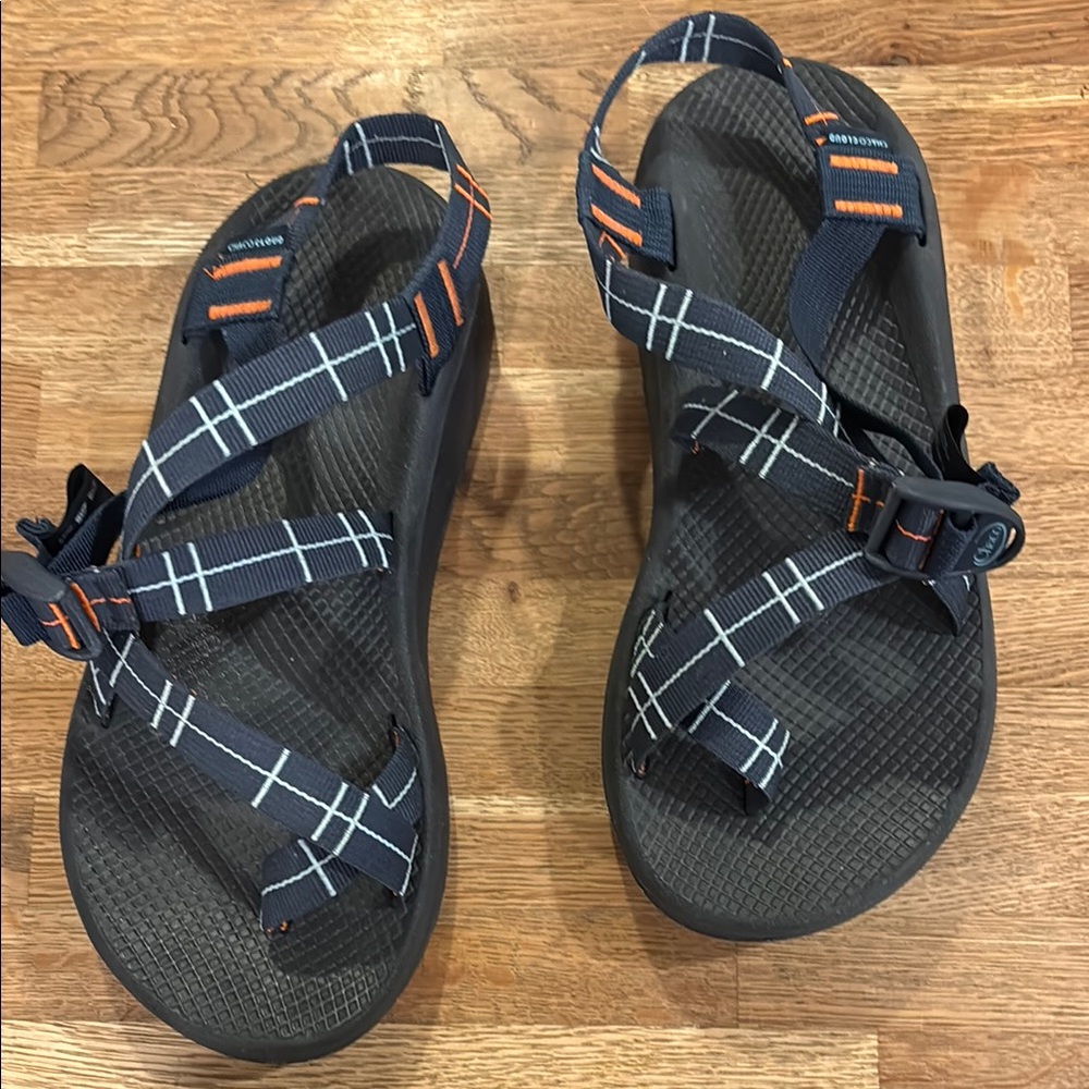 Chaco Navy and Orange Grid Sandals